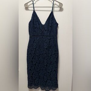 ASTR The Label Navy Blue Lace V-Neck Spaghetti-Strap Sheath Dress Size Small